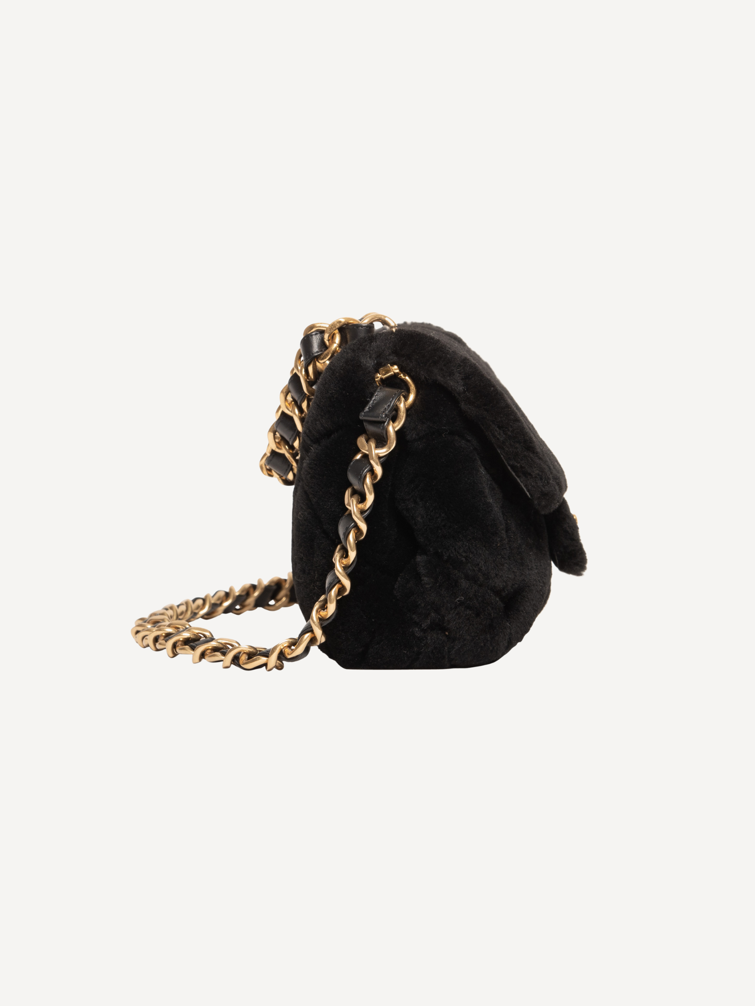 Chanel Handle Flap Bag in Black Quilted Shearling