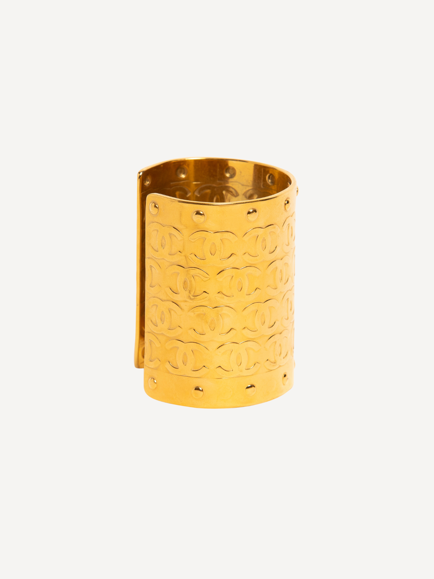 Chanel 96A Gold Plated Long Thick Cuff Bracelet